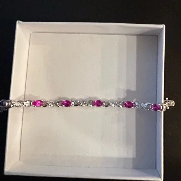 Pink sapphire silver bracelet - Picture 2 of 3